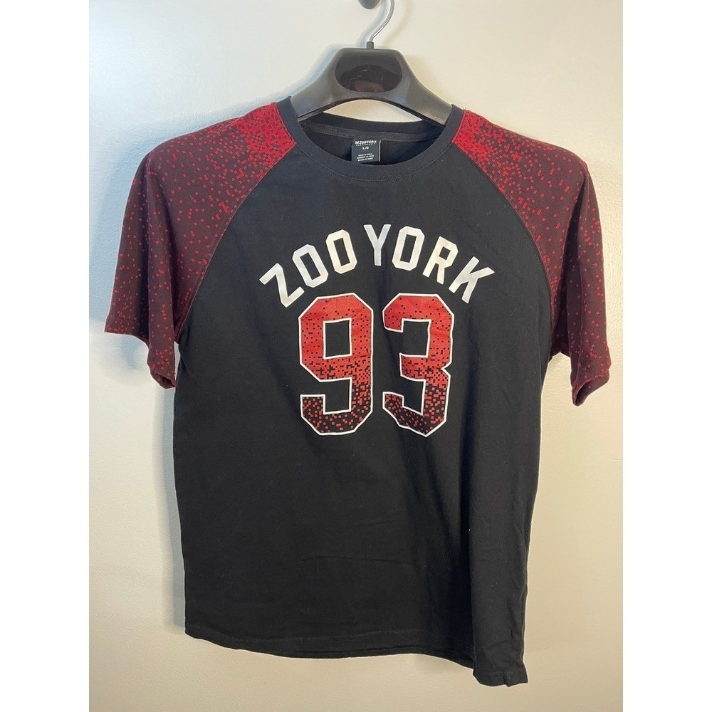 Zoo York Unbreakable Mens Large Black Red Pixel Graphic 93 Raglan T-Shirt L